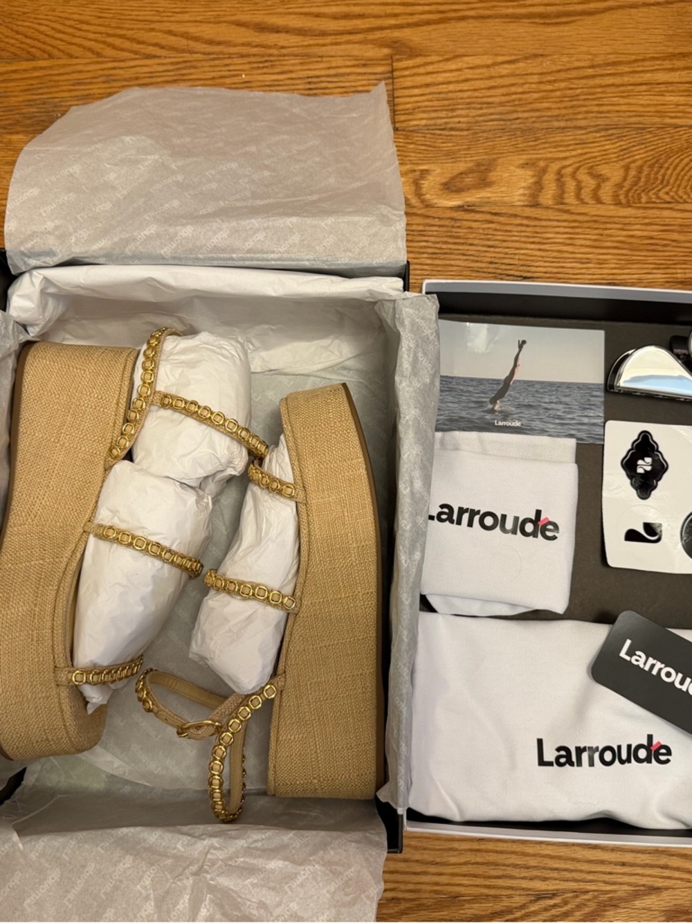 Larroudé “Gio Milanina” Platform Sandals — New in Box — Size 7.5 — Beige Raffia - Picture 8 of 10
